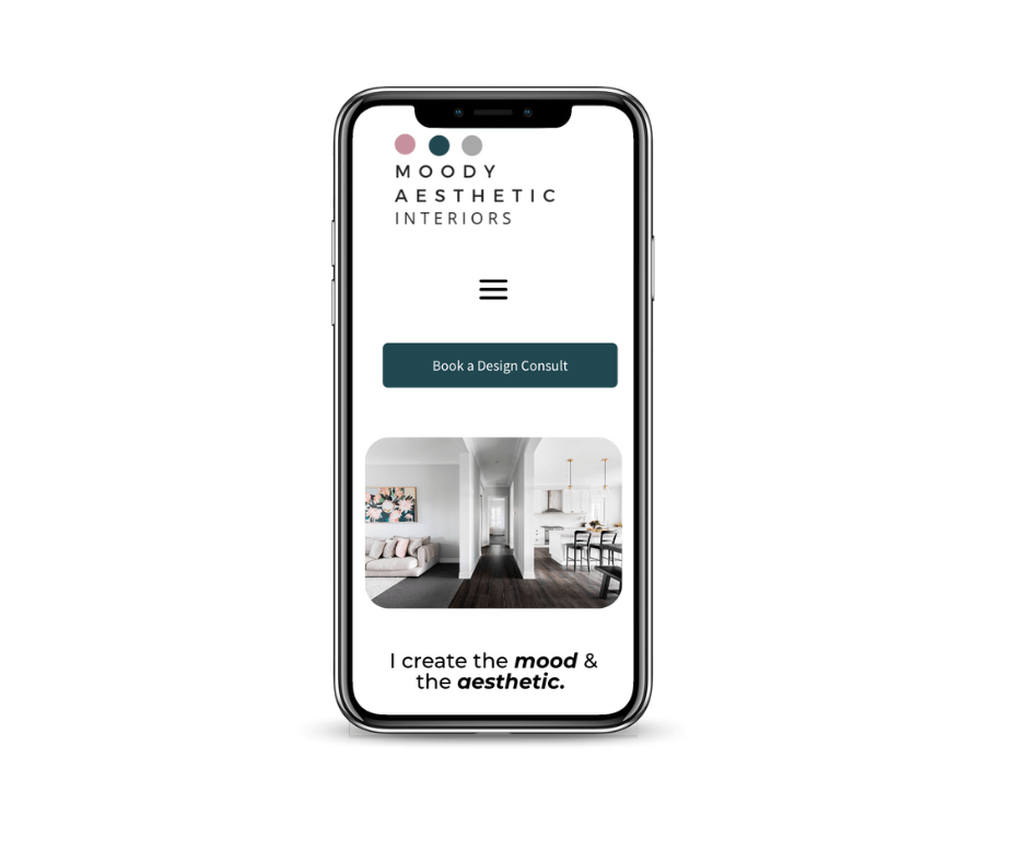 The mobile website for Moody Aesthetic Interiors